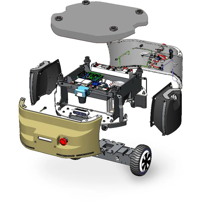 Exploded view of a robotics hardware platform showing internal components
