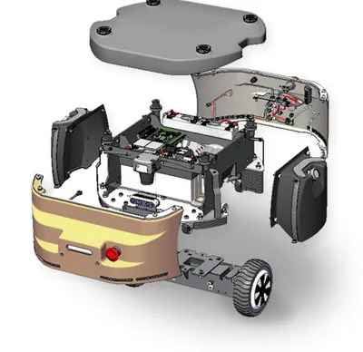 Exploded view of a robotics hardware platform showing internal components