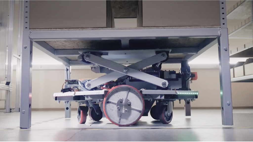 Warehouse fulfillment robot chassis, front view