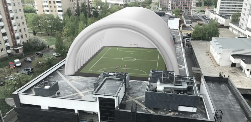 Inflatable building exterior, deployed